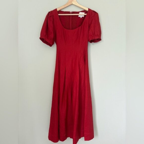 NEW Reformation Coucou Midi Linen Dress Sundried Tomato Red | US 2 UK 6 - Picture 7 of 15